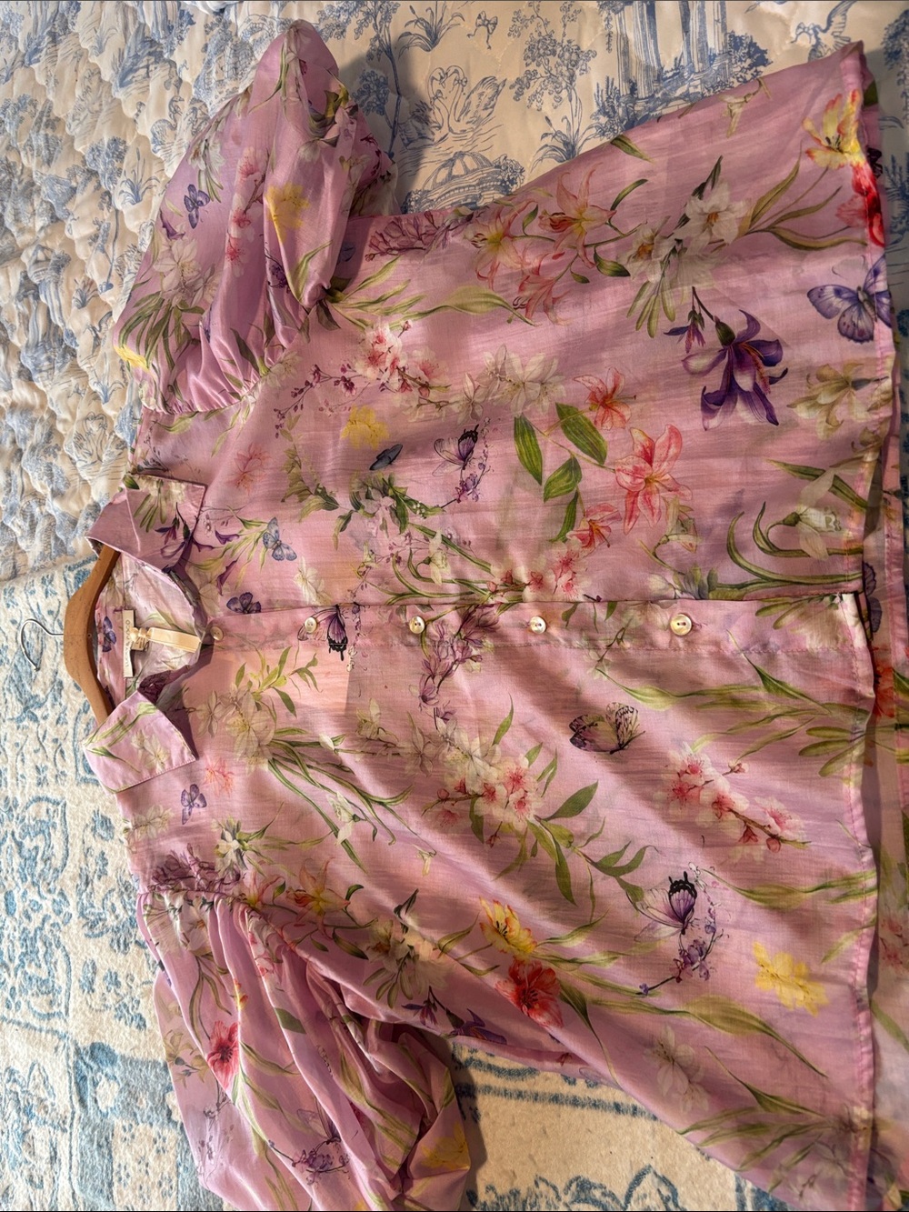 Lilac Floral Button-Up Blouse